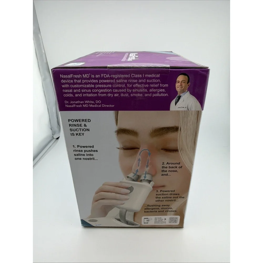 NasalFresh MD Powered Saline Nasal Irrigation Device w/ Saline Packets New